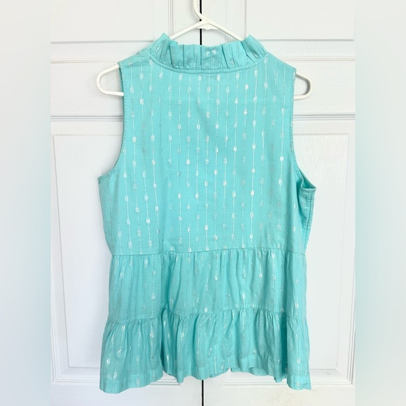 Crown & Ivy Cotton Blend Aqua Metallic Ruffle Sleeveless Top-Size Large - Picture 10 of 10